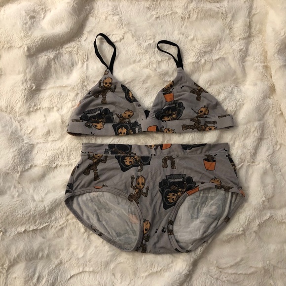 MeUndies Marvel Matching Baby Groot bralette and panty set size small - Picture 1 of 5